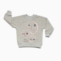 Sweat Enfant coton bio Gris chiné Bonnes têtes