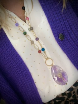 SAUTOIR MARION AVEC AMETHYSTE ET PIERRES MULTICOLORS