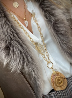 SAUTOIR VINTAGE EN JASPE BEIGE