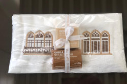 Lot de 2 serviettes éponge 33*33 ARCADES CARAMEL + 2 savons